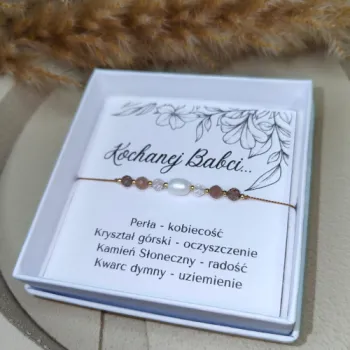 Bransoletka z kamieni naturalnych prezent dla babci perła kryształ górski kwarc dymny dzień babci